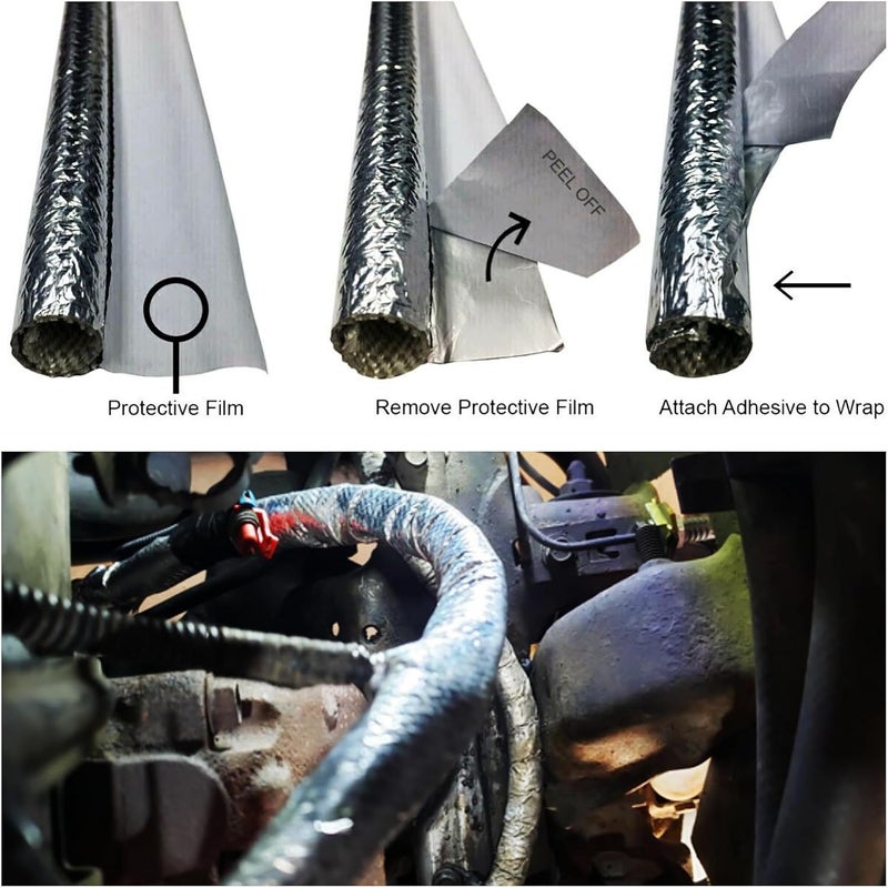 BSTFLEX 6mm - 1/4" Self Adhesive Aluminum Heat Reflective Fiberglass Sleeving Side Entry High Temperature Protection for Hoses, Wire Harnesses, Exhaust 78"(2 Meter) - Image 2